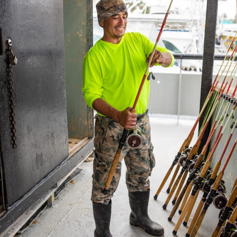 a man holding a pole