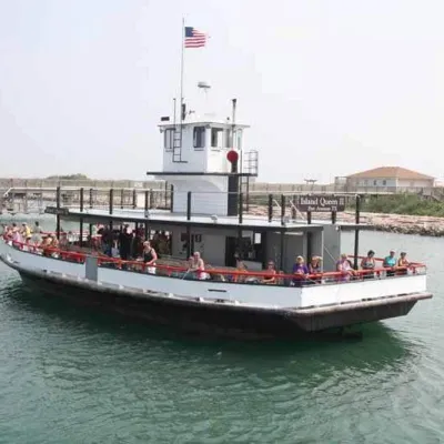 a small boat in a large body of water